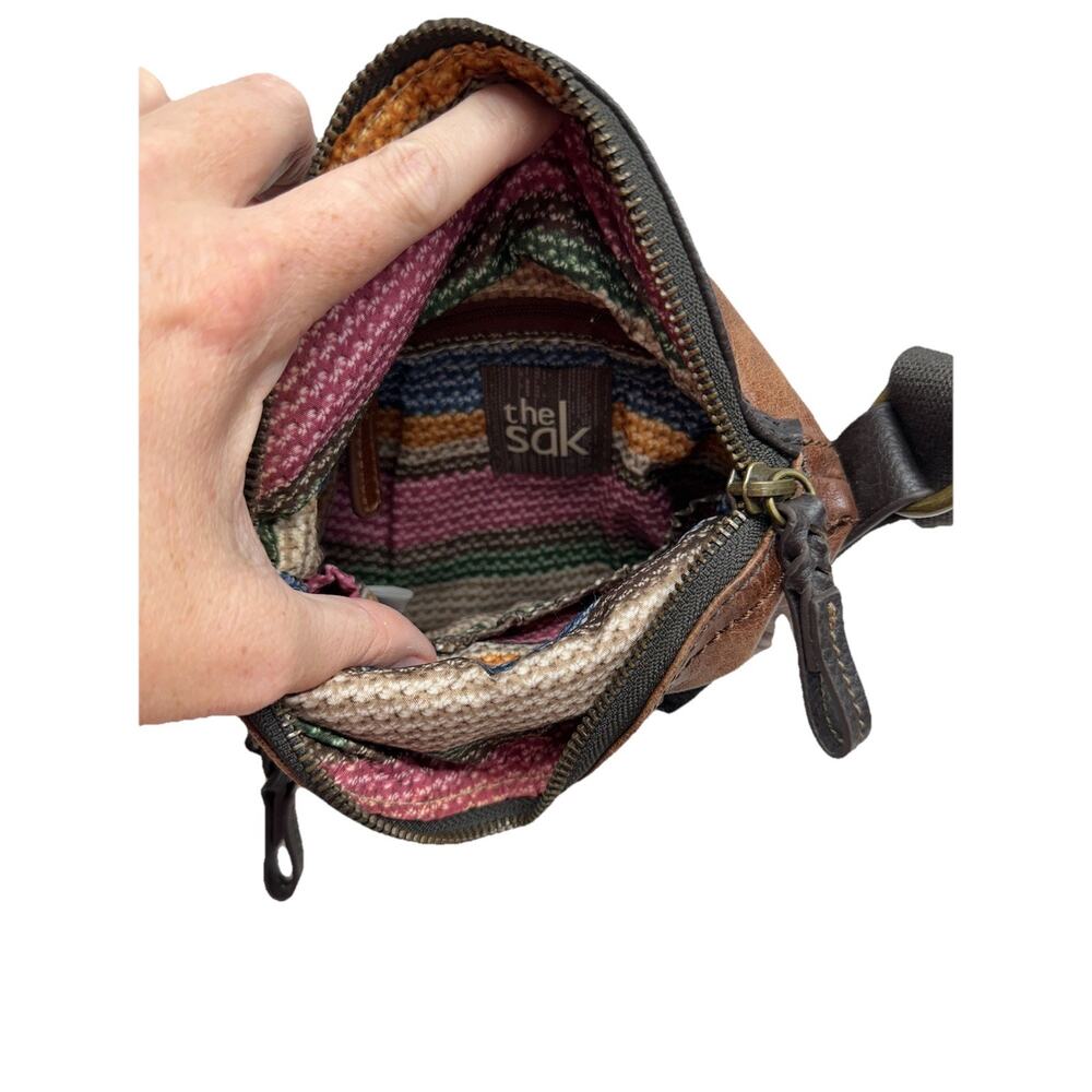 The Sak Multi Brown Genuine Leather Zip Flap Shoulder Bag Crossbody Messenger - Picture 7 of 14